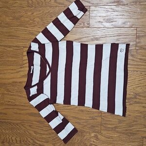 Vintage Esprit Maroon White Stripe Cotton Long Sleeve Top Sz XL